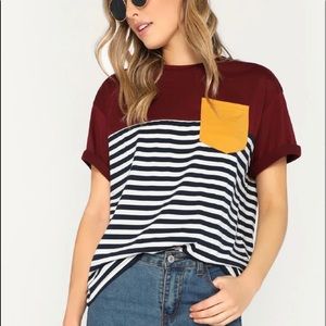 Red Striped Pocket Tee Shirt - SM MD
